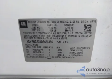 2013 Cadillac Srx Luxury Collection z USA, uszkodzony, nr VIN 3GYFNCE35DS628466